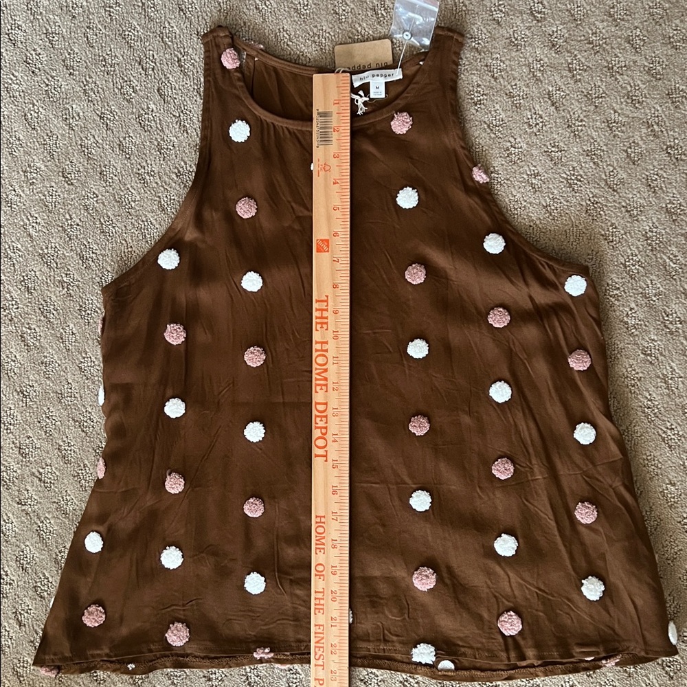 NEW Blu Pepper Brown Pink 3D Polka Dot Women's Halter Tank Top - Picture 4 of 6